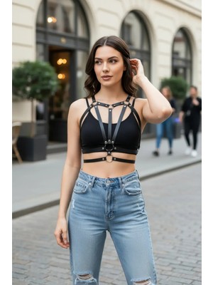 Çamaşır Kenti Siyah Kadın Kemer Suni Deri Halka Detaylı Çoklu Bant - CMSR114