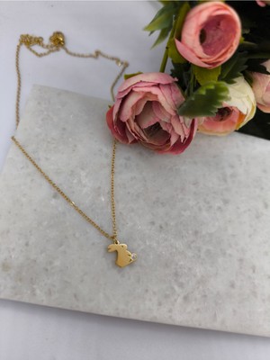 Normadia Altın Renk Minimal Tektas Detaylı Tavşan Tasarımlı Çelik Kolye