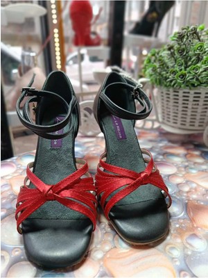 Bitangosu Tango Düğümü Deri-Saten,tango Dans ve Salon Ayakkabısı 8,5 cm 13 Pont Koni Model Kapalı Topuk