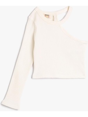 Delixa Crop Pencere Detaylı Tişört Tek Uzun Kollu Ribanalı Pamuklu