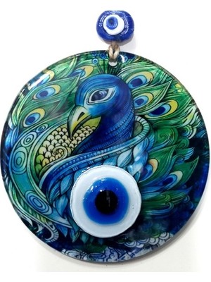 Luord-Store Tavus Kuşu Desenli Füzyon Cam Nazar Boncuklu El Yapımı Duvar Süsü