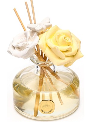 Delixa Missi 150 ml Boyunlu Cam Şişe Seramik Çiçek Taş Çubuklu Vanilya Sandal Oda Kokusu