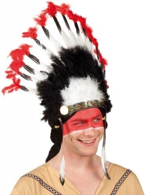 Luord-Store Beyaz Tüylü Siyah Kırmızı Büyük Hintli Kızılderili Başlığı