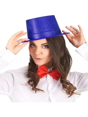 Luord-Store Mavi Renk Parıltılı Simli Fötr Silindir Parti Şapkası