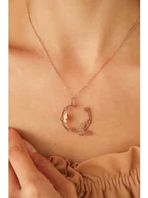 Normadia Kadın Rose Gold Çelik Kelebek Zincirli Zirkon Taşlı Gerdanlık
