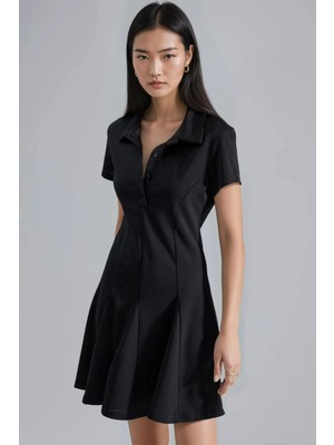 Hiccup Kadın Busem Gömlek Yaka A Kesim Midi Elbise Siyah