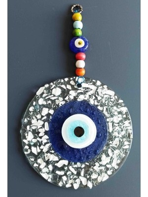 Luord-Store Mavi Nazar Boncuklu Beyaz Kesme Cam Desenli Duvar Süsü Nazarlık