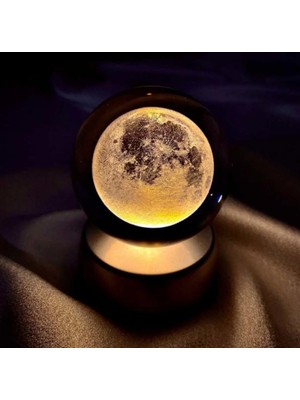 Delixa Senon Kristal Cam Küre Renk Değiştiren LED Işıklı Gece Lambası Dekoratif Hediyelik (Dolunay)