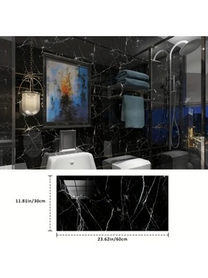 Luord-Store Siyah Mermer Desenli Alüminyum Duvar Sticker