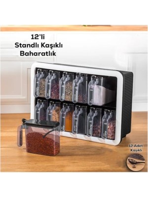 Luord-Store 12'li Standlı Kaşıklı Baharatlık Seti