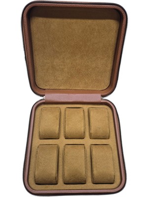 Moda Fiesta Deri 6 Lı Saat Çantası Kutusu Fermuarlı Ahşap Kasalı Taba