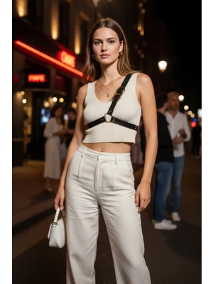 Çamaşır Kenti Siyah Kadın Kemer Metal Halka Detaylı Vücut Aksesuarı - CMSR1183