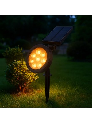 Delixa 18W Solar Kazıklı Çim Armatürü – Güneş Enerjili Amber LED Bahçe Aydınlatma Lambası, IP65 Su Geçirmez