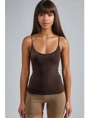 Hiccup Kadın Busem Vücuda Oturan Poliamit Atlet Kahve Kahvesi