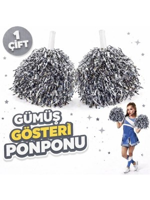 Luord-Store 1 Çift ( 2 Adet ) Gümüş Renk 23 Nisan 19 Mayıs 29 Ekim Okul Gösteri Ponponları