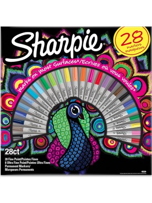 Delixa Sharpie Fine Permanent Markör, 28'li Tavus Kuşu Kutu