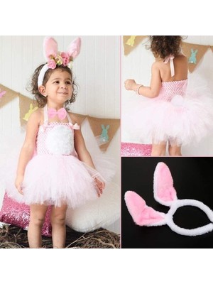 Luord-Store Tavşan Kostüm Seti Taç Papyon Kuyruk Pembe Renk
