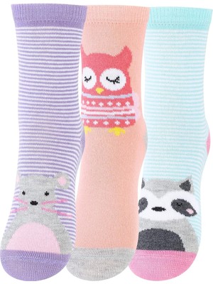 Delixa 3'lü Kız Çocuk Hayvan Motifli Çorap Seti - Renkli ve Dayanıklı Tasarım