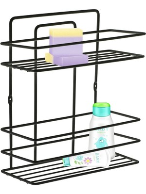 Delixa Alper Banyo Ömür Boyu Paslanmaz Yapışkanlı Siyah 2 Katlı Düz Şampuanlık Tş02, Delmeye Son, Ister Yap