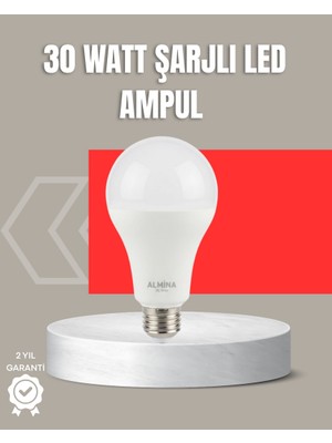 Zero Land Mllzngzr 30W Şarjlı LED Ampul E27 Duy %80 Enerji Tasarruflu Soğuk Beyaz