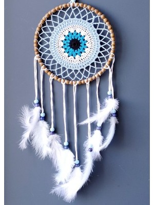 Luord-Store Nazar Boncuğu Motifli El Yapımı Buz Mavisi Renginde Düş Kapanı Duvar Süsü