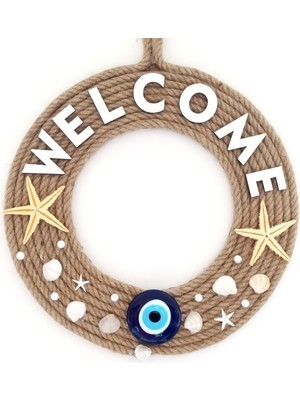 Luord-Store Jüt Ipten Deniz Yıldızlı Nazar Boncuklu Incili Deniz Yıldızlı Welcome Yazılı Kapı Süsü