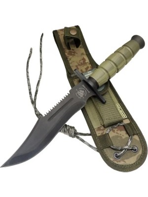 Alem 0698 Haki Komando Bıçağı 30CM -  Testere Detaylı, Oluklu, Kılıflı