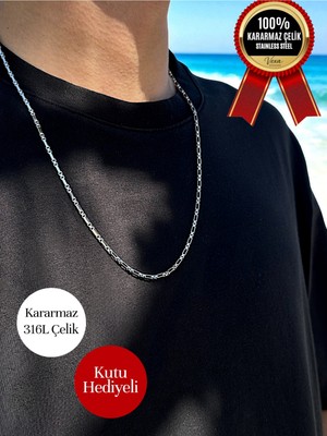 Normadia Şık Erkek Çelik Kolye, Dayanıklı 316L Paslanmaz, Kutulu Hediye