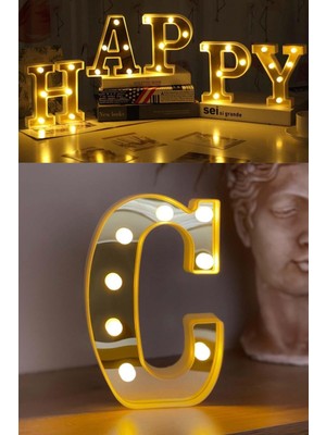 3D LED Işıklı Büyük Harf C Tasarımı Doğum Günü Organizasyonu Için