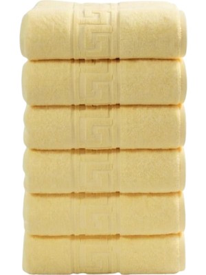 Delixa 6'lı Sarı Greek El Havlusu - 50X90 Cm, 225 GR,%100 Pamuk, Spa ve Otel Havlusu, Günlük Kullanıma Uygu