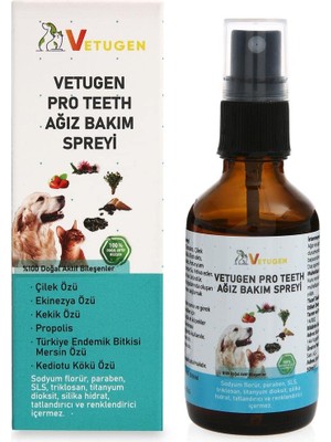 Delixa VETUGEN%100 Doğal Aktif Bileşenli Kedi ve Köpek Ağız Bakım Spreyi (Damlalık Ilaveli)