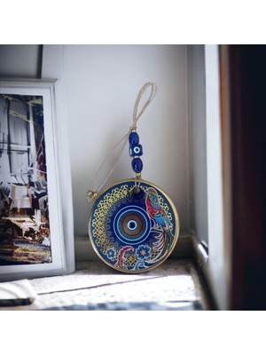 Luord-Store Yaldızlı Bülbül Kuşlu Çicekli Nazar Boncuklu Duvar Süsü Camlı Duvar Dekoru