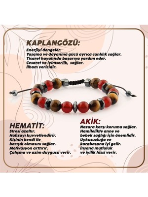UltraMint Doğal Kaplan Gözü, Hematit ve Akik Taşı 8mm, Şık Takı ve Aksesuar