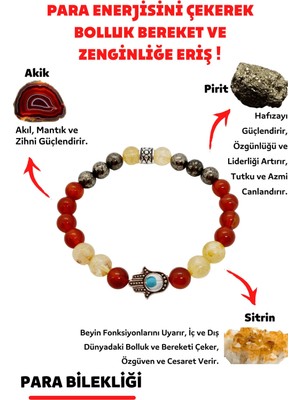 UltraMint Doğal Taş Zenginlik ve Bereket Bileklik, Pirit, Sitrin, Akik Kadın-Erkek