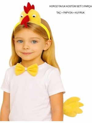 Luord-Store Horoz – Tavuk Kostüm Aksesuar Seti - Taç Papyon Kuyruk