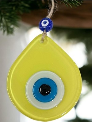 Luord-Store Orta Boy Sarı Damla Desen Nazar Boncuklu Duvar Dekoru Cam Duvar Süsü