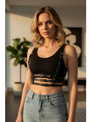 Çamaşır Kenti Siyah Kadın Kemer Çoklu Tokalı Vücut Aksesuarı - CMSR178