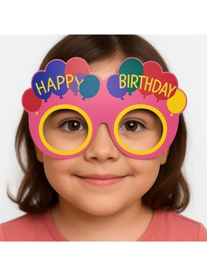 Alem Balon Desenli Karton Doğum Günü Gözlükleri 6 Adet Pembe Renk