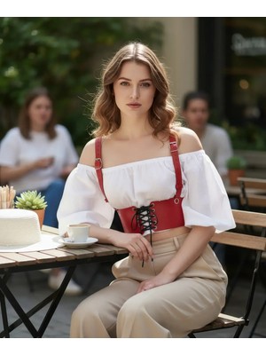 Çamaşır Kenti Kırmızı Kadın Kemer Bağcıklı Korse Bel Aksesuarı - CMSR1429