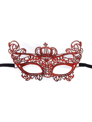 Alem Kırmızı Renk Dantel Örgü Işlemeli Parti Maskesi Model 2