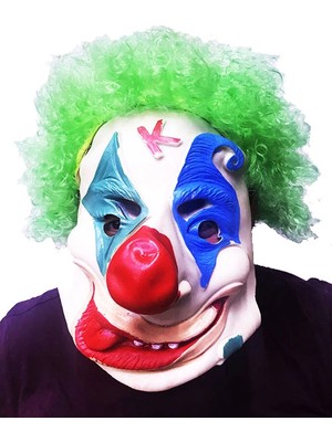 Alem Yeşil Renk Afro Bonus Peruklu Palyaço Lateks Et Maske