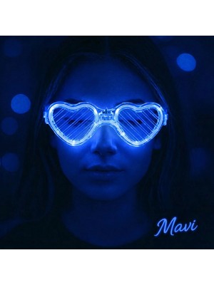 Alem Mavi LED Işıklı Kalp Gözlük – 3 Modlu Parti  Glow Gözlüğü