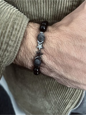UltraMint Unisex Metal Yıldız Detaylı Doğal Taş Bileklik, Şık ve Zarif Takı