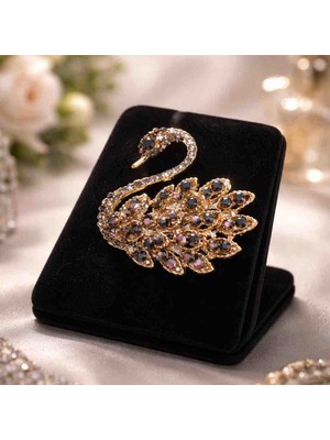 Noshnosh Tasarım Kuğulu Zirkon Taşlı Broş