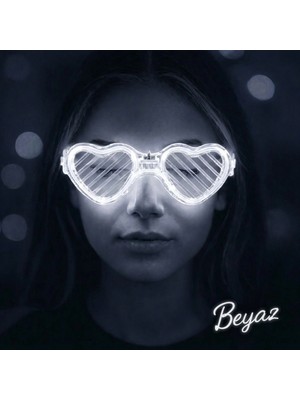 Alem Beyaz LED Işıklı Kalp Gözlük – 3 Modlu Parti  Glow Gözlüğü