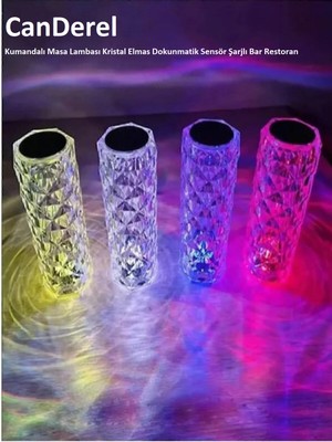 Kumandalı Kristal Elmas LED Masa Lambası, Dokunmatik, USB Şarj, Bar Dekorasyon