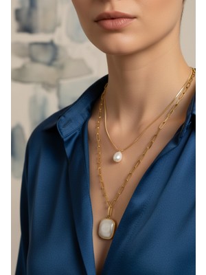 Normadia Şık Gold Renk Trend Zincirli Çelik Kolye, Yeni Sezon Tarzı