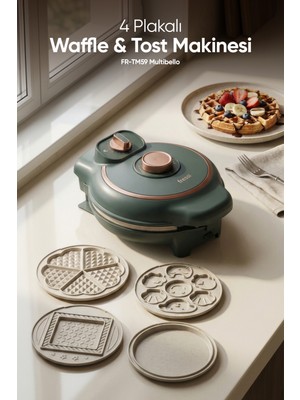 Fressi Tost Ve Waffle Makinesi | Çıkarabilir Yapışmaz Plakalı | 4 Ayrı Plaka | FR-TM59 Multibello Yeşil