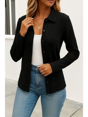 Serac Collection Kadın Uzun Kollu Yakalı Önden Düğmeli Triko Ceket