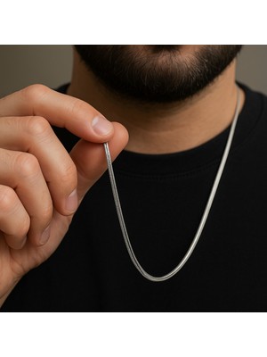 Normadia Erkek Çelik Yılan Zincir Kolye, Gümüş Renk, 60CM, Şık ve Modern Tasarım